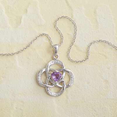 Birthstone pendant necklace, 'Celtic Knot' - Celtic Knot Birthstone Necklace