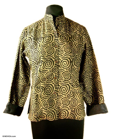 Reversible silk jacket, 'Hypnotic' - Reversible Silk Jacket with Spiral Print