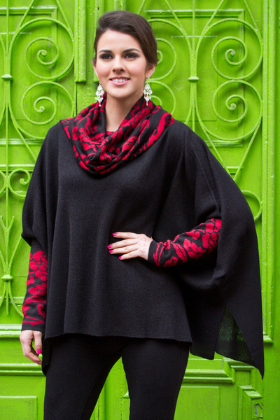 100% alpaca poncho, 'Ruby Valley' - 100% Alpaca Poncho with Cowl Neck and Sleeves