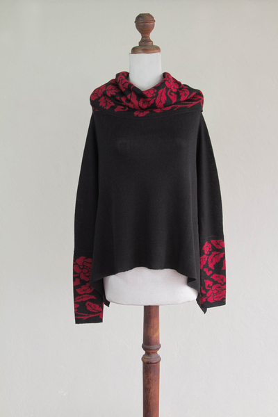 100% alpaca poncho, 'Ruby Valley' - 100% Alpaca Poncho with Cowl Neck and Sleeves