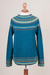 100% alpaca sweater, 'Playful Teal' - Teal & Blue 100% Alpaca Pullover Patterned Peruvian Sweater (image 2b) thumbail