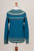 100% alpaca sweater, 'Playful Teal' - Teal & Blue 100% Alpaca Pullover Patterned Peruvian Sweater (image 2d) thumbail
