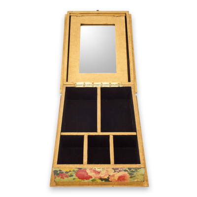 Decoupage jewelry box, 'Butterfly Garden' - Romantic Decoupage Jewelry Box with Mirror