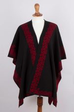 Alpaca blend ruana, 'Rose Attraction' - Black and Red Reversible Alpaca Blend Ruana from Peru