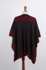 Alpaca blend ruana, 'Rose Attraction' - Black and Red Reversible Alpaca Blend Ruana from Peru