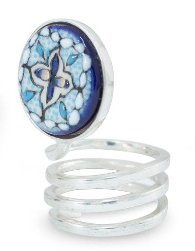 Sterling silver and ceramic wrap ring, 'Light of Peace' - Sterling silver and ceramic wrap ring