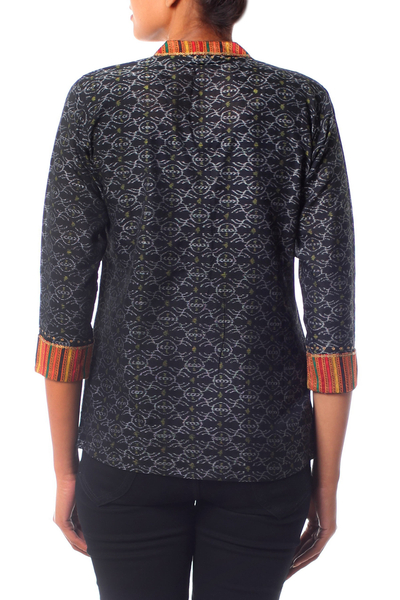 Cotton tunic, 'Waves of Orissa' - Cotton Tunic Blouse India Handwoven Ikat Embellished