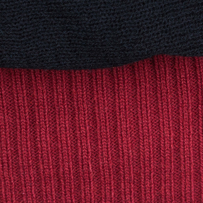 Sweater, 'Black Burgundy Dance' - Peruvian Knit Bohemian Sweater in Black and Burgundy