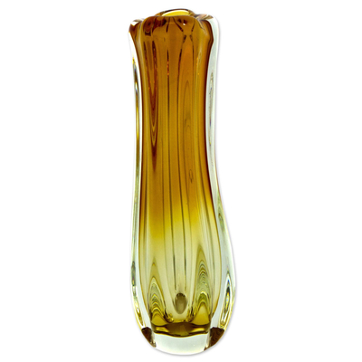 Hand blown art glass vase, 'Golden Ombre' - Amber Ombre Hand Blown Art Glass Vase from Brazil