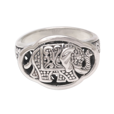 Sterling silver cocktail ring, 'Ceremonial Elephant' - Handcrafted Sterling Silver Elephant Cocktail Ring from Bali