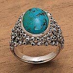Men's Hand Made Silver and Turquoise Ring from Indonesia, 'Living Coral'