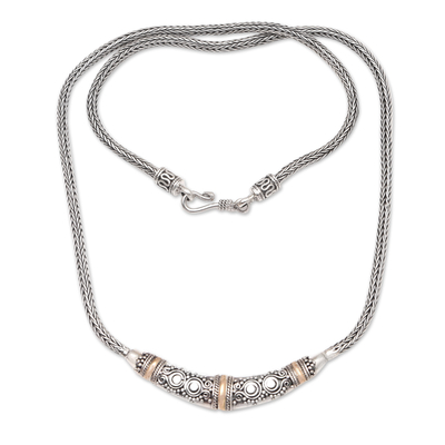 Gold accent necklace, 'Eternal Flame' - Bali Sterling Silver Chain Necklace with 18k Gold Accents