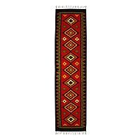 Wool runner, 'Mesmerizing Zapotec' (2.5x10) - Handwoven Zapotec Wool Runner Rug from Mexico (2.5x10)