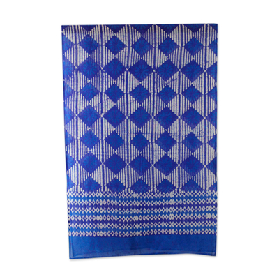 Batikschal aus Baumwoll- und Seidenmischung - Damenschal mit Batikmuster in Blau und Weiß aus Baumwolle/Seide