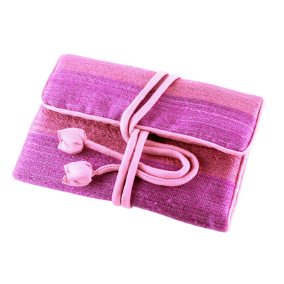 Silk blend jewelry roll, 'Happy Travels in Purple' - Handwoven Purple and Pink Jewelry Roll from Thailand