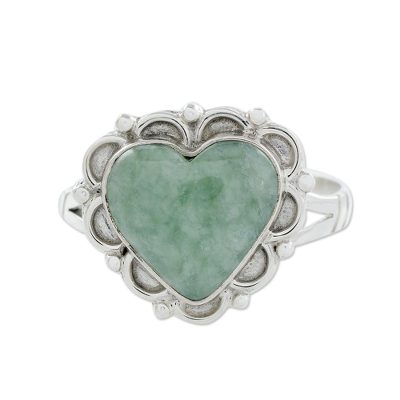 Jade heart ring, 'Zinnia Love' - Jade Hearts on Sterling Silver Handcrafted Ring
