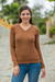 pullover aus 100 % Alpaka - Einfarbiger Alpaka-Pullover mit V-Ausschnitt für Damen