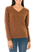 100% alpaca sweater, 'Brick Melange' - Women's Solid Brick V-Neck Alpaca Sweater