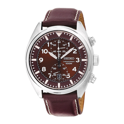 Men's Seiko chronograph watch, 'Time for Adventure' - Men's Brown Seiko Chronograph Watch with Leather Band