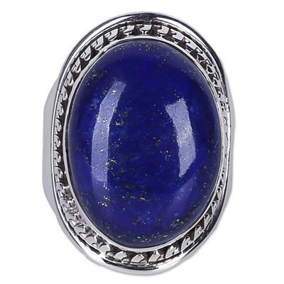 Lapis lazuli single-stone ring, 'Captivating Blue' - Lapis Lazuli Sterling Silver Ring Handmade in India