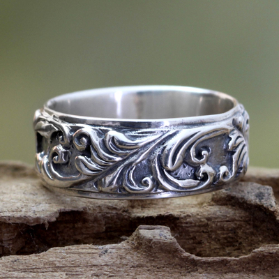 Sterling silver band ring, Flourishing Foliage