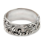 Sterling silver band ring, 'Flourishing Foliage' - Leaf and Tree Sterling Silver Band Ring