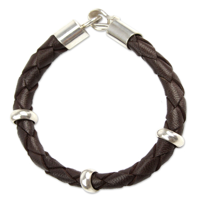 Men's leather bracelet, 'Chankas Warrior in Dark Brown' - Men's leather bracelet