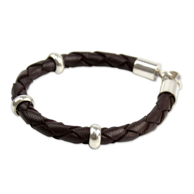 Men's leather bracelet, 'Chankas Warrior in Dark Brown' - Men's leather bracelet