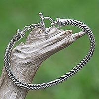 Men's sterling silver braid bracelet, 'Dragon Braid'