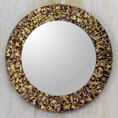 Glass mosaic mirror, 'Golden Splash' - Round Wall or Table Mirror with Glass Mosaic Frame