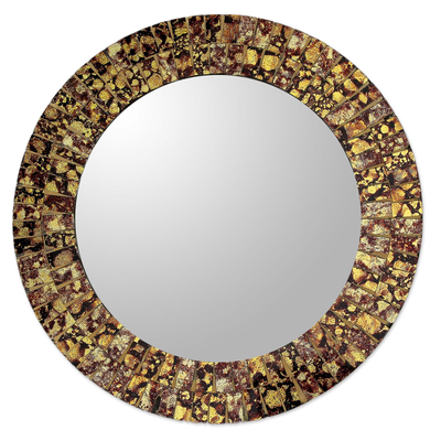 Glass mosaic mirror, 'Golden Splash' - Round Wall or Table Mirror with Glass Mosaic Frame