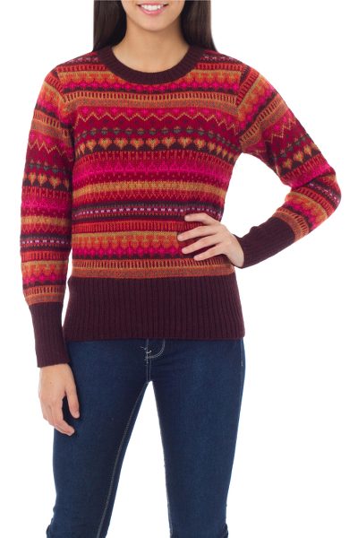 100% alpaca sweater, 'Fiesta in Cuzco' - Alpaca Wool Art Knit Pullover Sweater