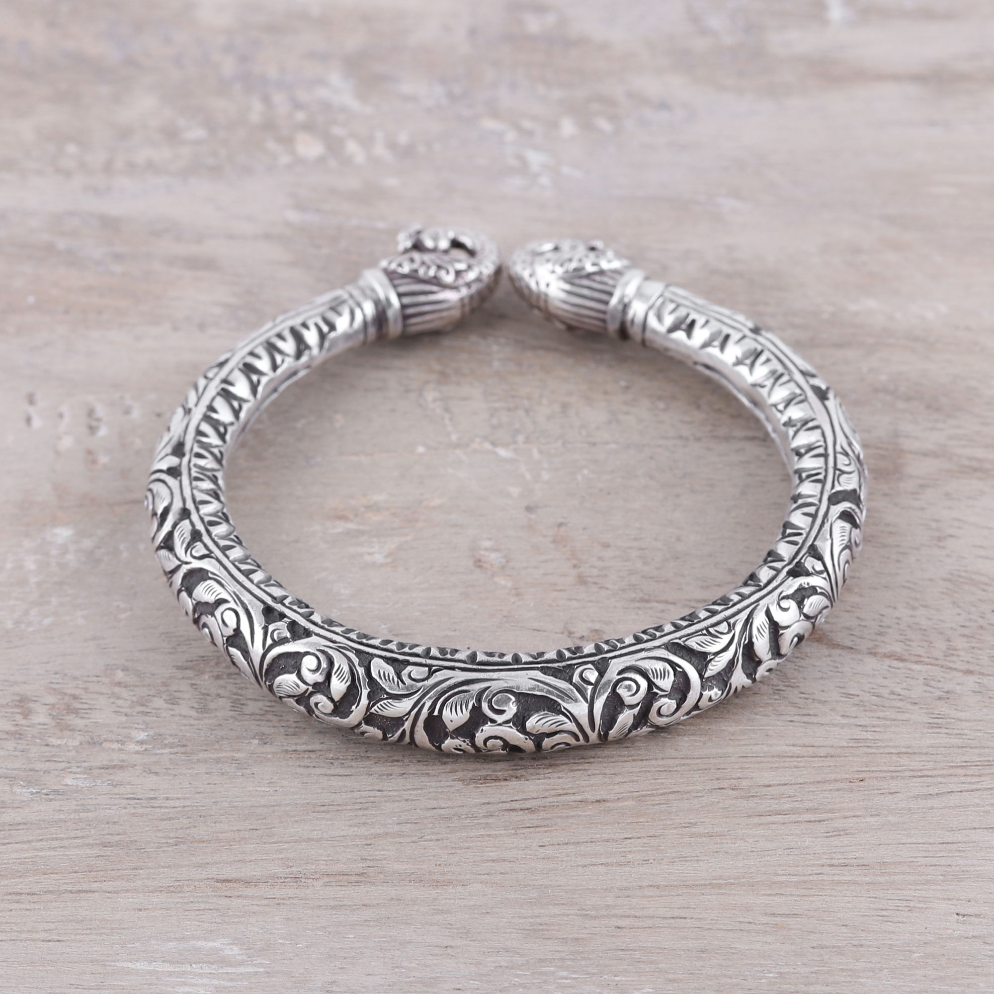 Sterling Silver Cuff Bracelet with Peacock Motif - Peacock's Bower | NOVICA