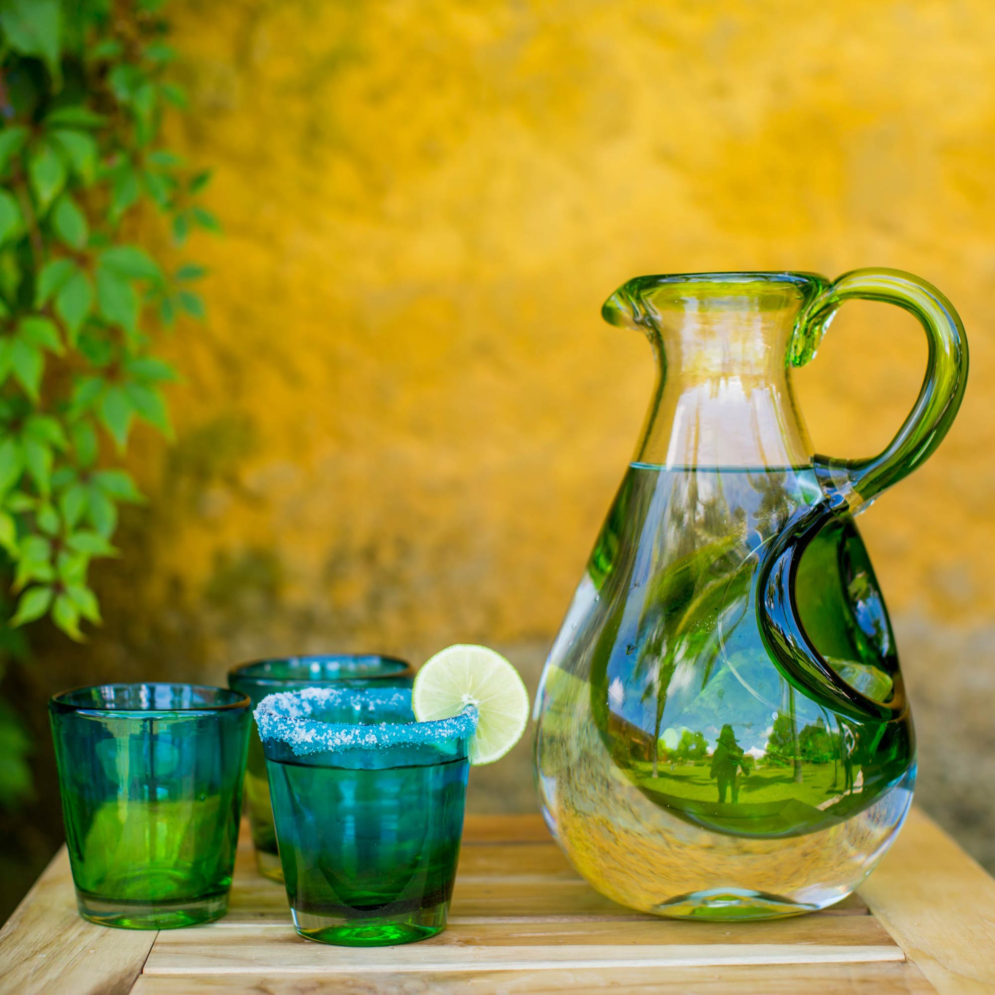 Handblown Glass Aqua Pitcher