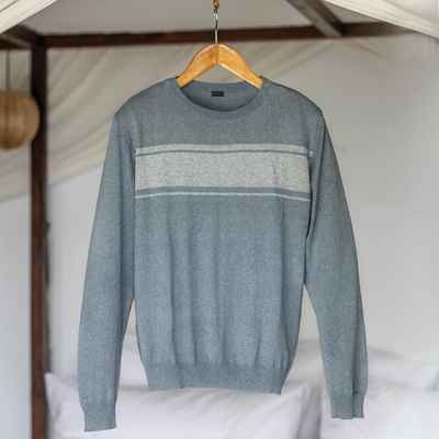 Men's cotton sweater, 'Sea Blues' - Men's Blue Cotton Sweater from Guatemala