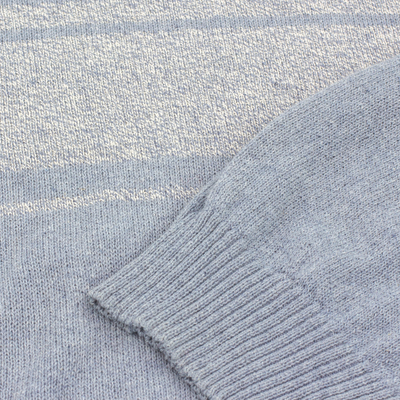 Men's cotton sweater, 'Sea Blues' - Men's Blue Cotton Sweater from Guatemala