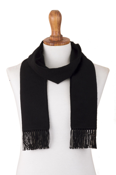 Alpaca blend scarf, 'Black Gift of Warmth' - Alpaca blend scarf