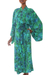 Batik robe, 'Ocean Jungle' - Green and Blue Tie-Dye and Batik Rayon Belted Robe thumbail