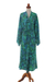 Batik robe, 'Ocean Jungle' - Green and Blue Tie-Dye and Batik Rayon Belted Robe (image 2c) thumbail