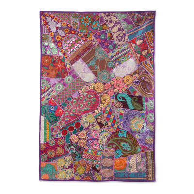 Patchwork wall hanging, 'Flower Party' - Multicolored Recycled Patchwork Floral Wall Hanging