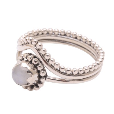 Rainbow moonstone cocktail ring, 'Enshrined' - Dot Motif Rainbow Moonstone Cocktail Ring from Bali