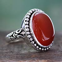 Onyx cocktail ring, 'Glowing Sunset' - Enhanced Red Onyx and Sterling Silver Cocktail Ring