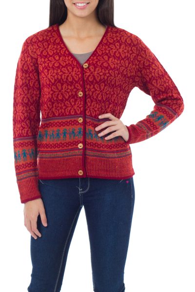 100% alpaca cardigan, 'Alpaca Fantasy' - Fair Trade Alpaca Wool Button Up Cardigan