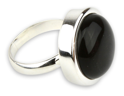 Obsidian cocktail ring, 'Unique Minimalism' - Obsidian cocktail ring