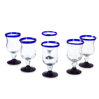 Water glasses, 'Spring' (set of 6) - Collectible Handblown Glass Wine Goblets Drinkware Set of 6