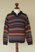 Men's 100% alpaca sweater, 'Mountain Life' - Men's 100% Alpaca Wool Striped Zip Collar Pullover Sweater (image 2c) thumbail