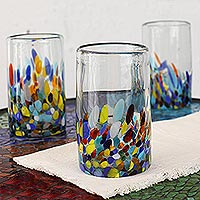 Blown glass tumblers, 'Confetti Festival' (set of 4) - Handblown Recycled Glass Tumbler Drinkware (Set of 4)