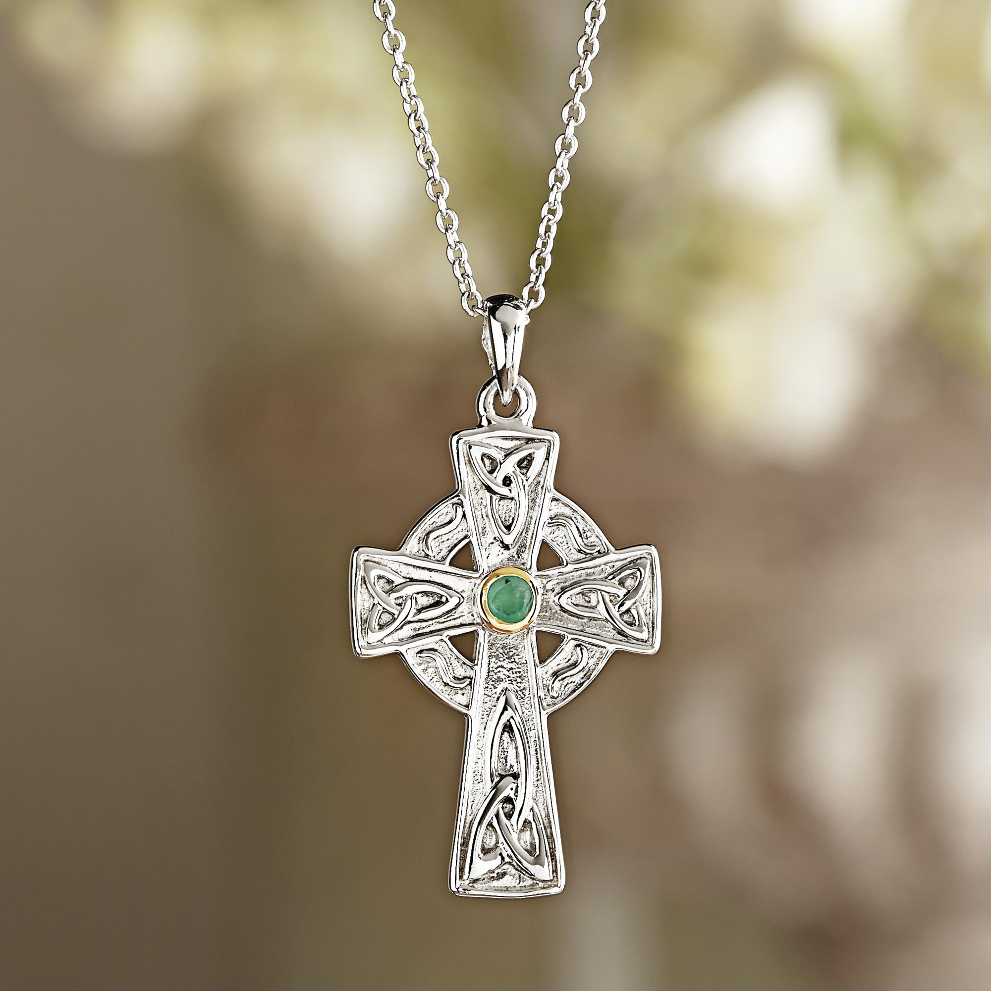 Sterling Silver Emerald Celtic Cross | Blarney Woollen Mills