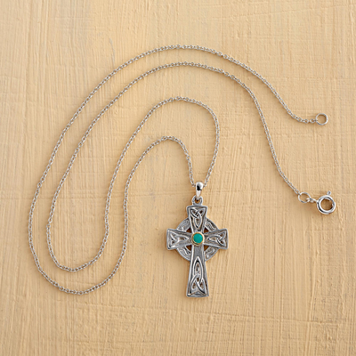 Halskette mit Smaragdanhänger - Keltisches Kreuz Smaragd Halskette