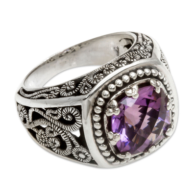 Amethyst cocktail ring, 'Purple Desert Illusion' - Four Carat Amethyst and Sterling Silver Ring from Bali